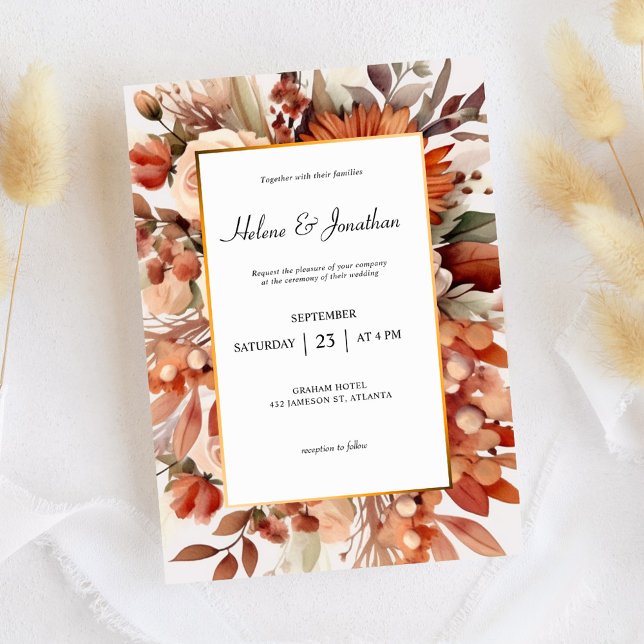 Terracotta Botanical Floral Elegant Wedding Invitation (Creator Uploaded)