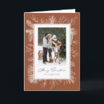 Terracotta Botanical Frame Photo Christmas Holiday Card<br><div class="desc">Merry Christmas! This vintage-inspired photo Christmas card features a delicate white botanical frame in hand-drawn line art, giving your holiday greeting a timeless and elegant touch. With various background colours available, it's easy to match your family photo or seasonal style. The classic winter botanical design adds a nostalgic feel without...</div>