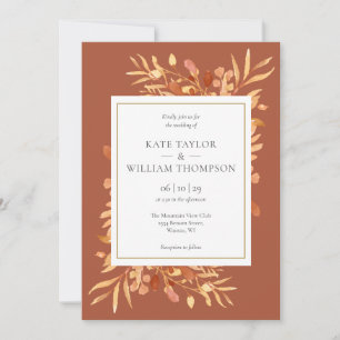 Terracotta Botanical Gold Geometric Wedding Invitation