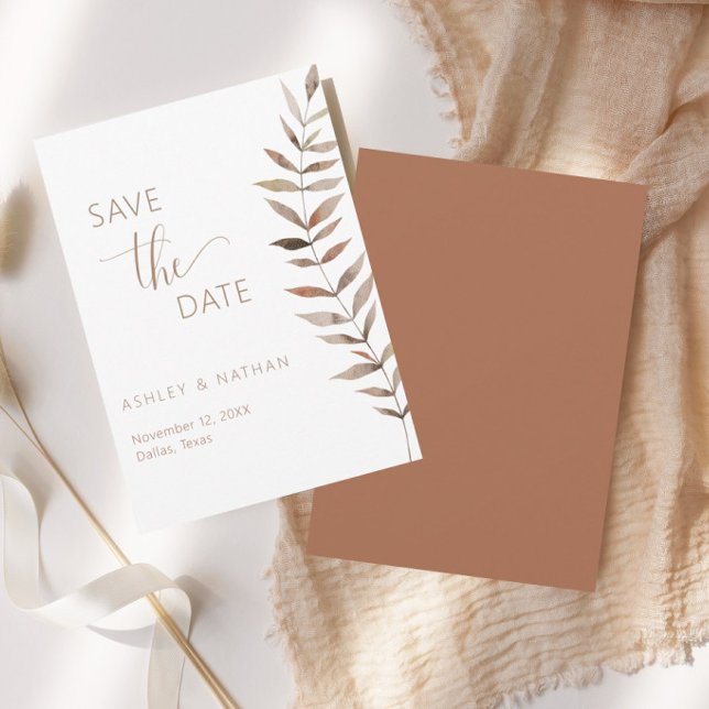 Terracotta Botanical Leaf Save the Date Card (Creator Uploaded)
