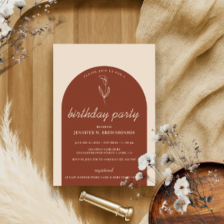 Terracotta Botanical Lily Baby Birthday Party Invitation
