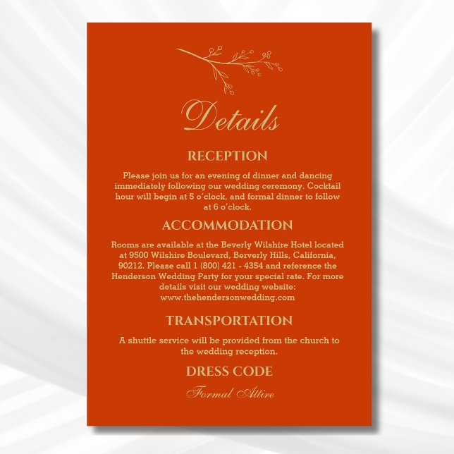 Terracotta Botanical Minimalist Wedding Details  Enclosure Card (Creator Uploaded)
