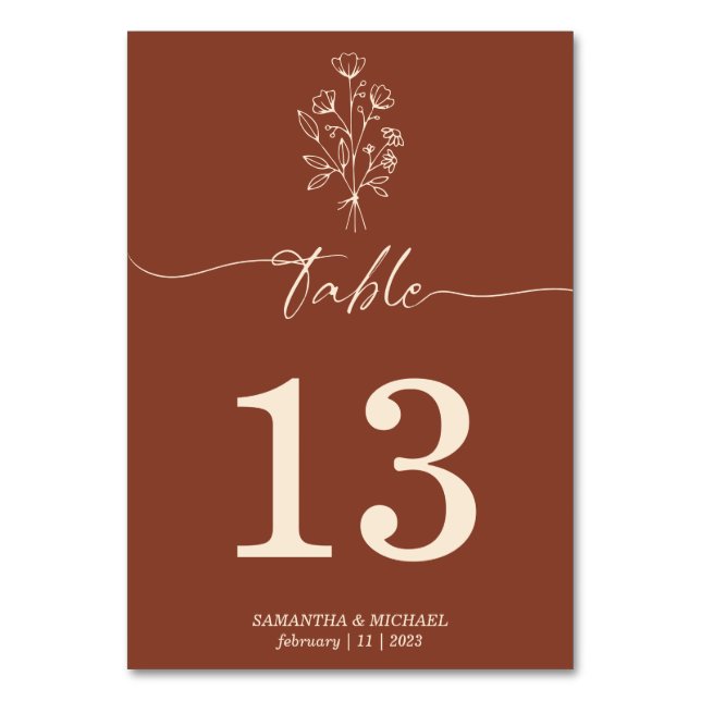 Terracotta Botanical Signature Floral Seat Table Number (Front)