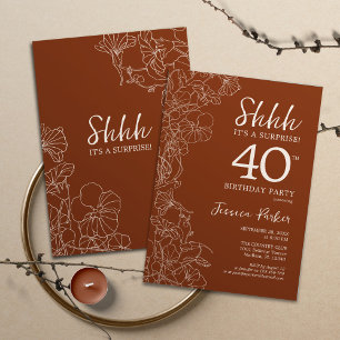 Terracotta Botanical Surprise 40th Birthday Invitation