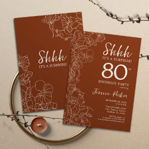Terracotta Botanical Surprise 80th Birthday Invitation