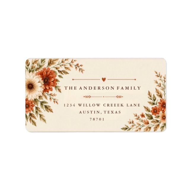 Terracotta Botanical wedding Address Label (Front)