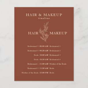 Terracotta Botanical Wedding Day Hair Makeup Time Flyer
