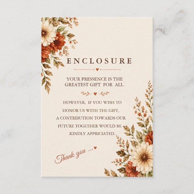 Terracotta Botanical Wedding Enclosure Card |  (Front)