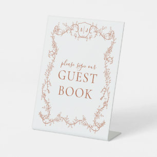 Terracotta Botanical Wedding Guest Book Pedestal Sign