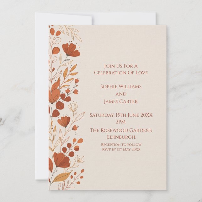 Terracotta Botanical Wedding Invitation (Front)