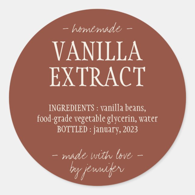Terracotta Bottle Homemade drink Vanilla Extract Classic Round Sticker (Front)