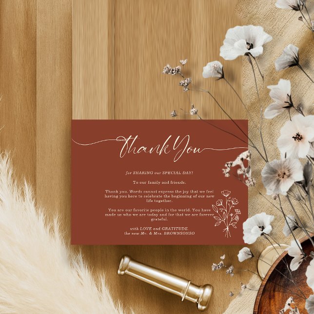 Terracotta Bouquet Boho Botanicals Thank You Enclosure Card (Creator Uploaded)