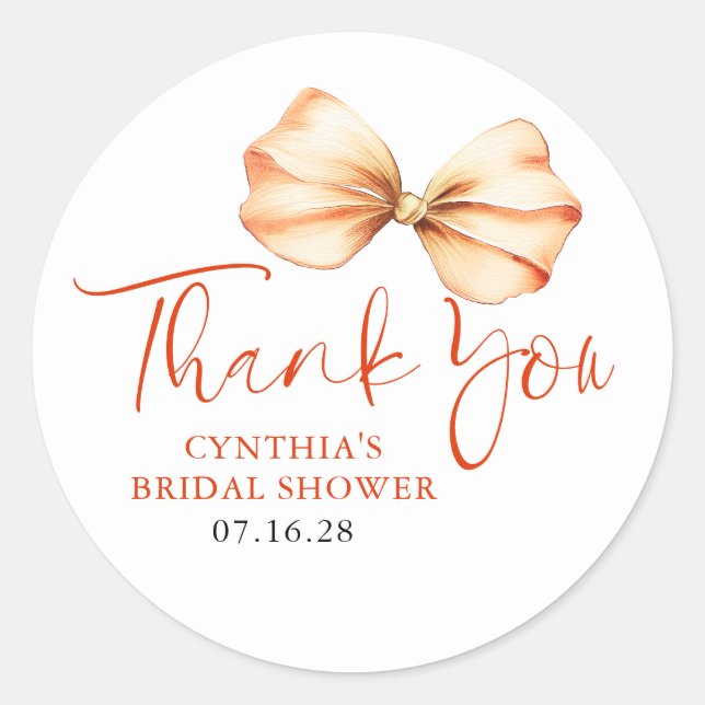 Terracotta Bow Favours Thank You  Classic Round Sticker (Front)