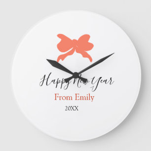 Terracotta bow happy new year name year boho retro large clock