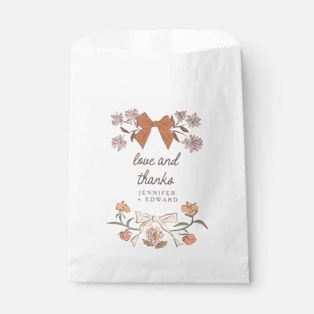 Terracotta Bows and Blossoms Boho Wedding Favour Bag (Front)