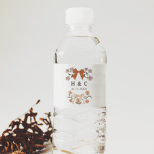 Terracotta Bows Blossom Wedding Monogram Water Bottle Label