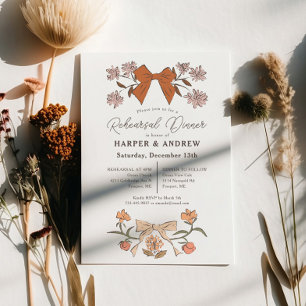 Terracotta Bows Blossom Wedding Rehearsal Dinner  Invitation