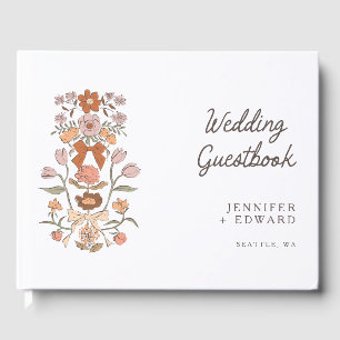 Terracotta Bows & Blossoms Floral Wedding Guest Book