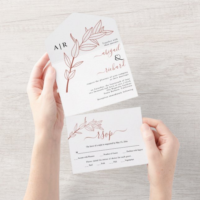 Terracotta branch with leaves fall wedding all in one invitation (Tearaway)