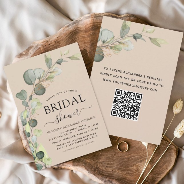 Terracotta Bridal Shower QR Code Eucalyptus Invitation (Creator Uploaded)