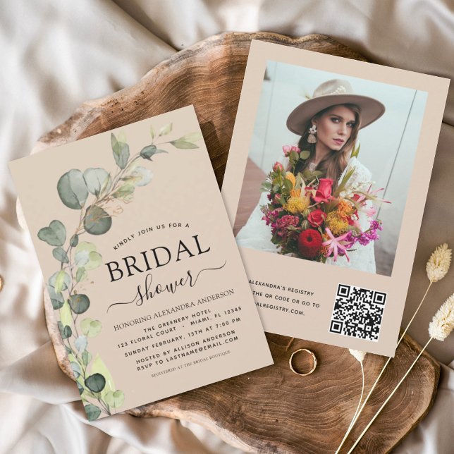 Terracotta Bridal Shower QR Code Photo Eucalyptus Invitation (Creator Uploaded)