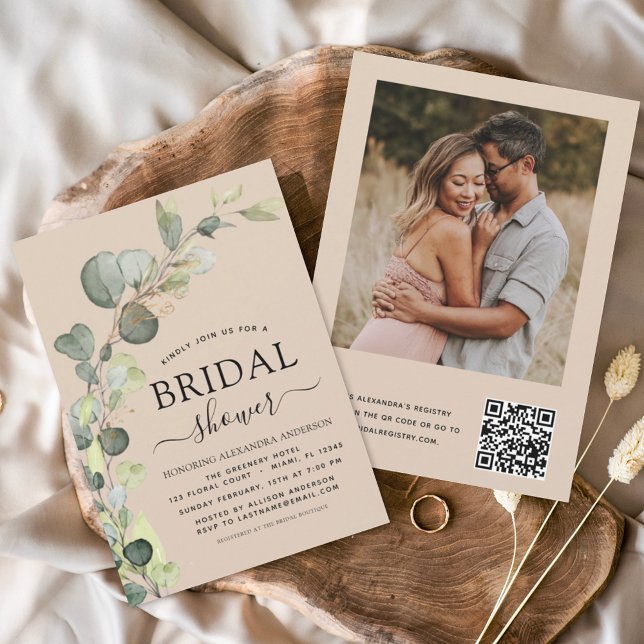 Terracotta Bridal Shower QR Code Photo Eucalyptus Invitation (Creator Uploaded)