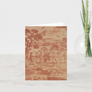 Terracotta British Maypole Toile Textile Print Thank You Card