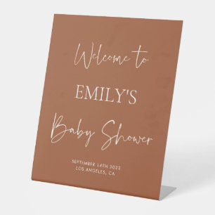 Terracotta Brown Baby Shower Welcome Pedestal Sign