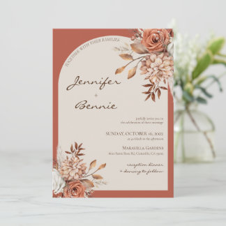 Terracotta Brown Bohemian Botanical Floral Modern  Invitation