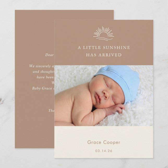Terracotta Brown Boho Photo Baby Announcement Card (Front/Back)