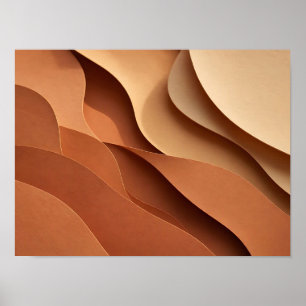 Terracotta Brown Layered Paper Cut Abstract Waves Poster