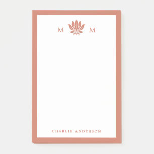 Terracotta Brown Lotus Monogram Post-it Notes