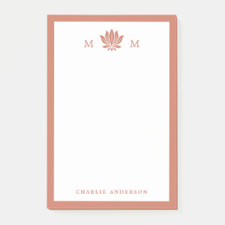 Terracotta Brown Lotus Monogram Post-it Notes