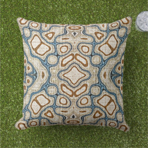 Terracotta Brown Red Teal Blue Orient Tribal Art Cushion