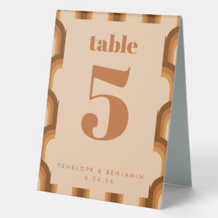 Terracotta Brown Retro 70s Rainbow Wedding Number