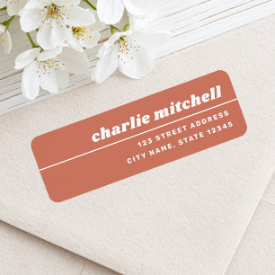 Terracotta brown retro font trendy return address label