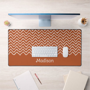 Terracotta Brown Squiggly Chevron Zigzag Pattern Desk Mat