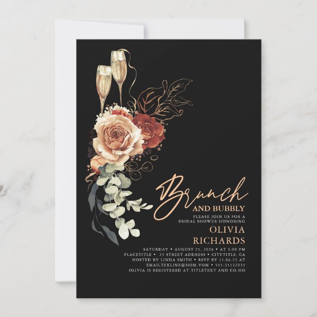 Terracotta Brunch and Bubbly Black Bridal Shower Invitation (Front)