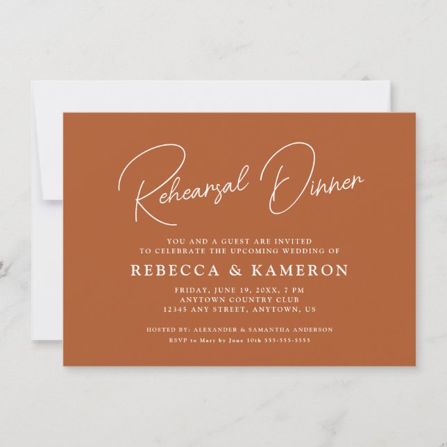 Terracotta Budget Script Rehearsal Dinner Invitation (Front)