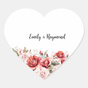 Terracotta Burgundy Blush Floral Wedding  Heart Sticker