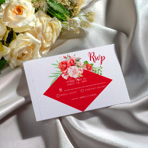 Terracotta Burgundy Blush Floral  Wedding  RSVP Card