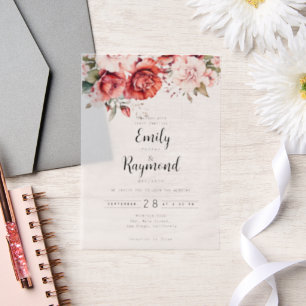 Terracotta Burgundy Blush Floral Wedding Vellum Invitations