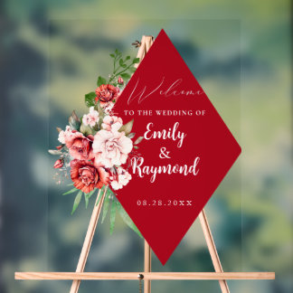 Terracotta Burgundy Blush Floral Wedding Welcome  Acrylic Sign