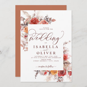 Terracotta Burgundy Burnt Orange Boho Wedding Invi Invitation