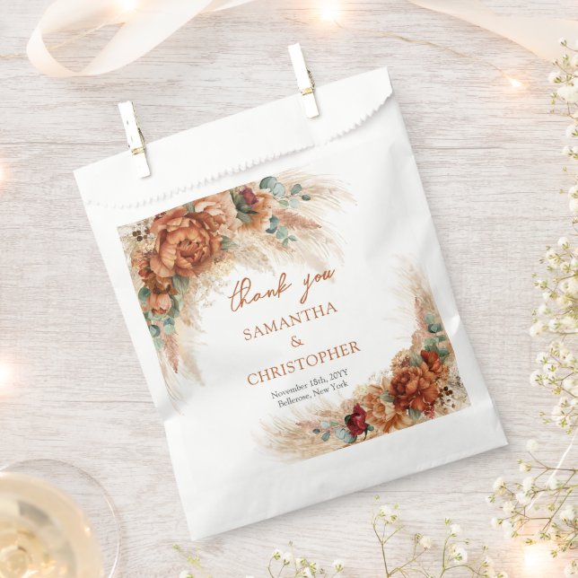 Terracotta burgundy eucalyptus and pampas grass   favour bag (Clipped)