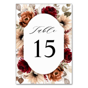 Terracotta Burgundy Mauve Floral Geometric Wedding Table Number