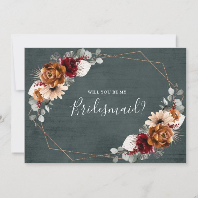 Terracotta Burgundy Will You Be My Bridesmaid Invi Invitation (Front)