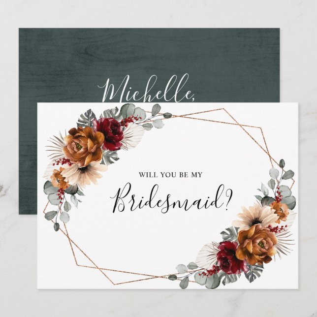 Terracotta Burgundy Will You Be My Bridesmaid Invitation (Front/Back)