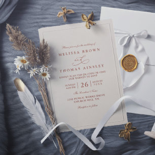 Terracotta Burnt Modern Boho Chic QR Code Wedding Invitation