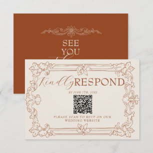Terracotta Burnt Orang Floral Boho QR Code Wedding RSVP Card